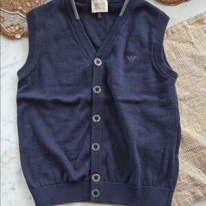 Armani Junior Navy Knit Button Vest